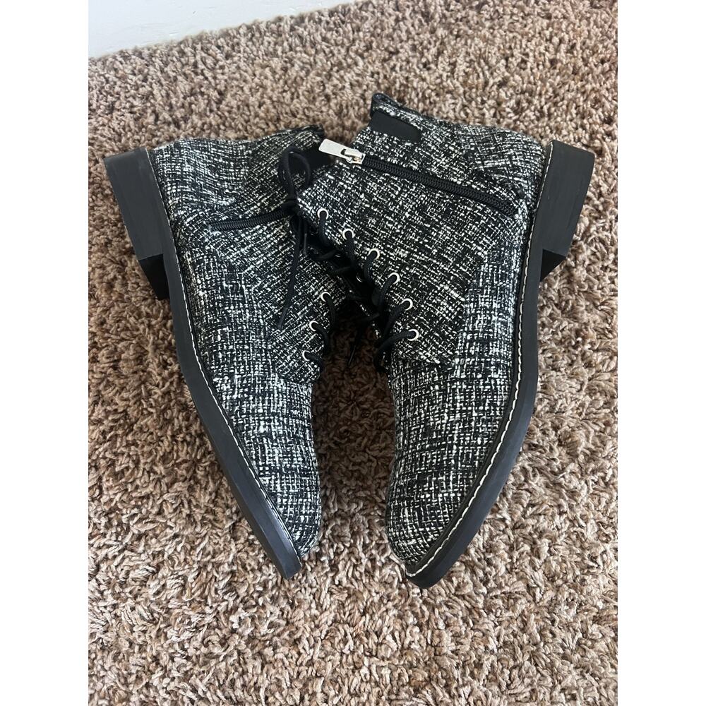 NYDJ Eileen Lace Up Boots Women's 11M Black Tweed Combat Ankle Booties Side Zip - Picture 5 of 10